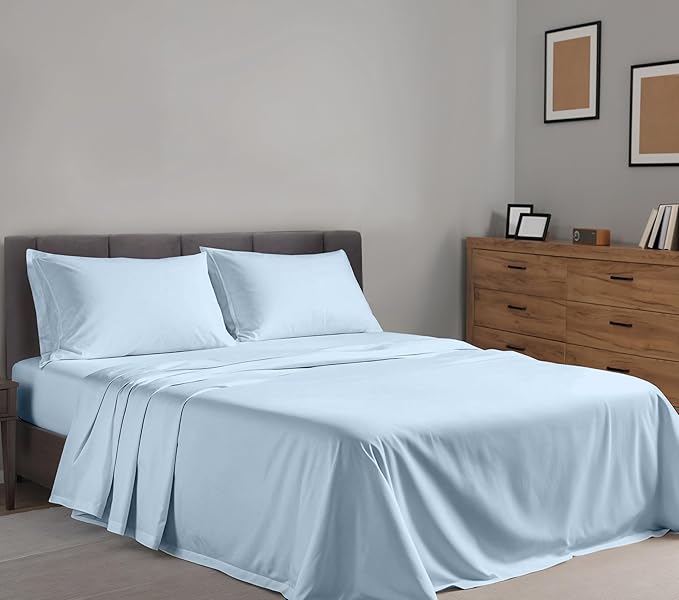 RUVANTI 100% Cotton Sheets – Queen Size Percale Bedding, Cooling & Breathable, Durable with a Crisp, Soft & Comfortable Feel, 16" Deep Pocket, 4-Piece Set, Baby Blue