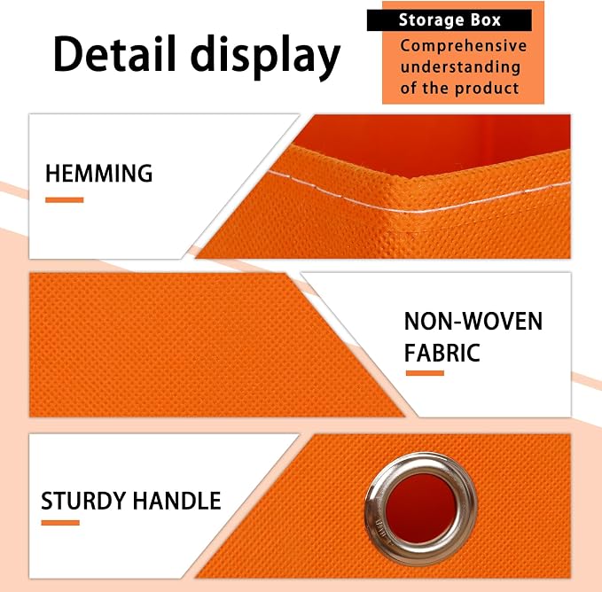 Foldable Storage Cubes Bins ,11 Inch Cloth Storage Cube Fabric Storage Box Cubes Organizer Baskets with Dual Handles for Home Organizer Set of 8 (Orange) - Image 7