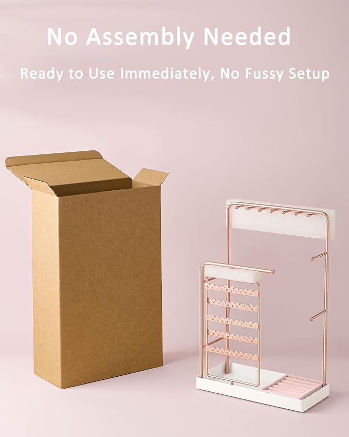ProCase Jewelry Stand Holder Organizer, Jewelry Display Storage with Ring Tray, Rotating Earring Bracelet Necklace Holder, Valentine's Gifts Room Dorm Decor for Teen Girls -Rosegold (No-Assembly) - Image 3