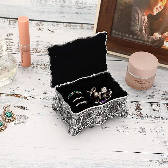 Hipiwe Vintage Jewelry Box, Small Enameled Trinket Box Organizer Rectangular Treasure Chest Box Jewelry Decorative box Keepsake Gift Box Case for Women,3.7x 2.7x 2 inch - Image 2