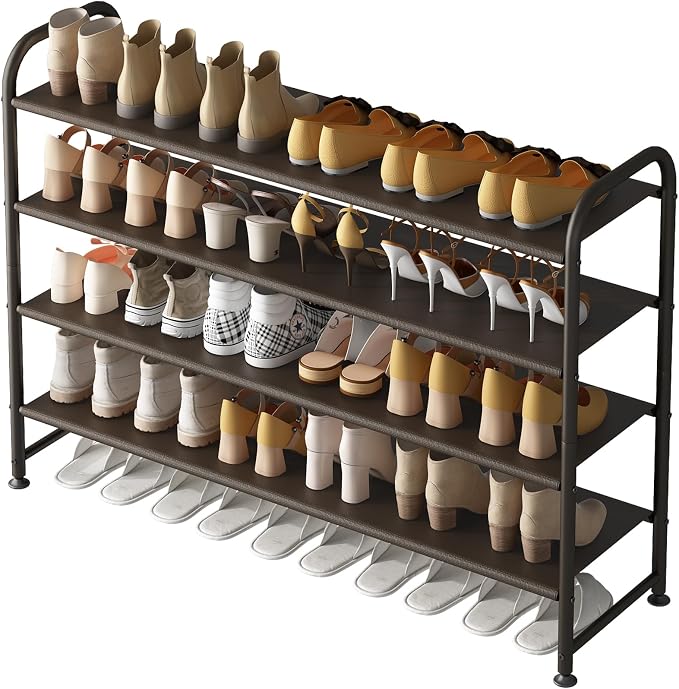INGIORDAR Shoe Rack 4 Tier Long Storage Organizer Wide Metal Shoe Shelf for Closet Entryway Brown by INGIORDAR