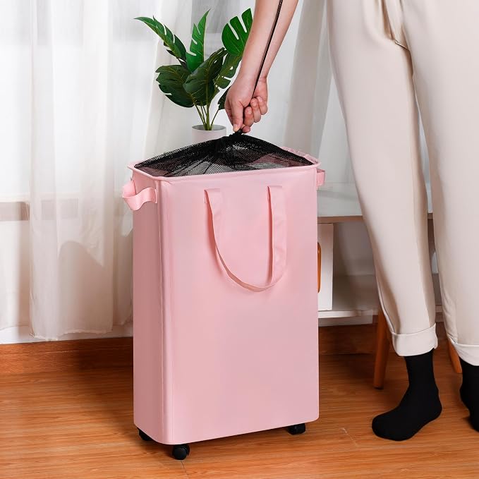 efluky Slim Laundry Hamper with Wheels, Rolling Laundry Basket for Clothes, Small Laundry Basket for Bedroom, Dorm and Laundry Room, 60L (12.7 Gallons) Grey - Image 5