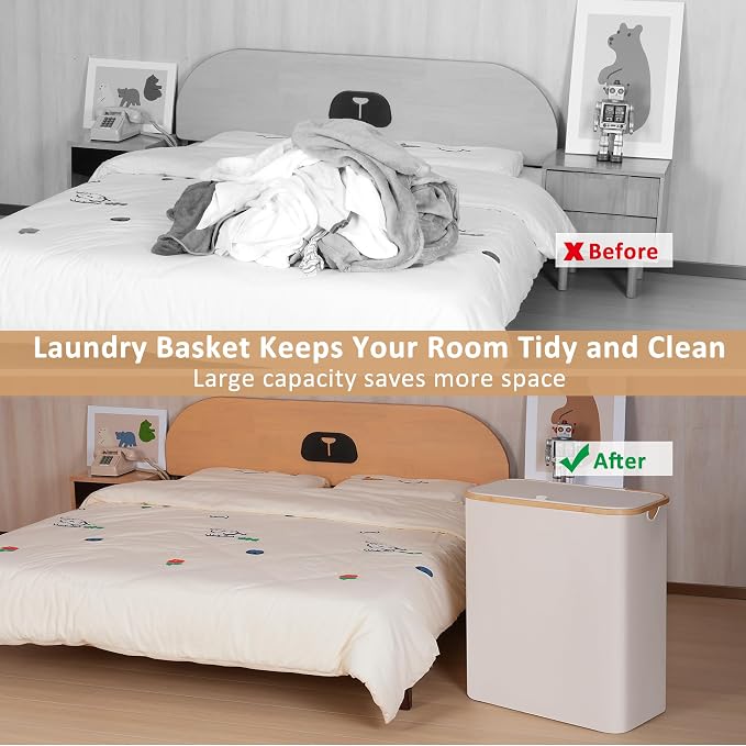 iEGrow 150L Laundry Basket with Lid, Large Laundry Hamper with Bamboo Handle, Collapsible Dirty Clothes Hamper Organizer with 2 Removable Inner Bags for Clothes Toys Towels - Beige - Image 6