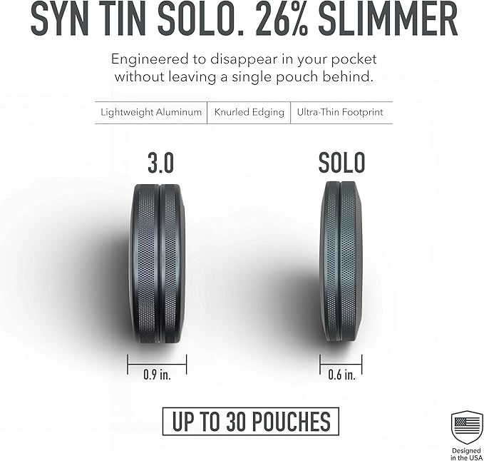 Solo | Slim Metal Container for Zyn, Premium Aluminum Can & Rugged Pouch Holder | Extra Capacity, Knurled Grip, & Slim Container | EDC (Gunmetal Gray) - Image 3