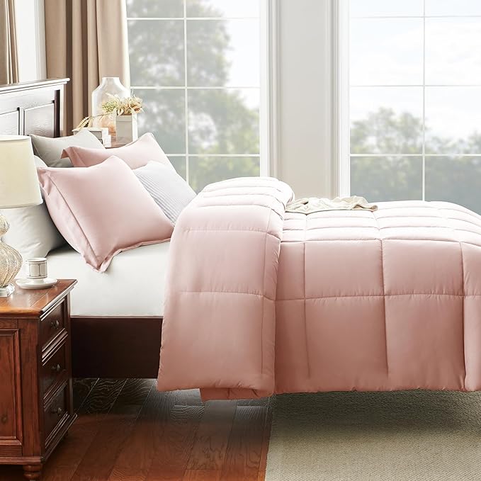 CozyLux Full Size Comforter Sets - Blush Pink Comforter Full Size, 3 Pieces Box Stitched Bed Set for All Seasons, Soft Lightweight Bedding Sets with 1 Down Alternative Comforter and 2 Pillow Shams