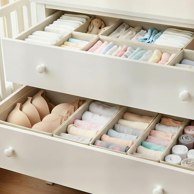 Drawer Organizer for Clothes & Underwear - 4-Pack Fabric Storage Bins with Zipper Bottom | Bra Drawer Organizer & Sock Organizer for Dresser - Foldable Baby Clothes Organizer Set, Grey - Image 3