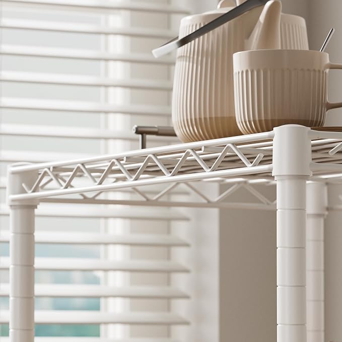 SINGAYE 3 Small Shelves Storage Shelf Wire Shelving Unit Metal Shelf Adjustable Organizers Storage Shelving with Wheels for Bathroom Laundry Room Kitchen Pantry11.5”D x 17.3”W x 30”H White - Image 9