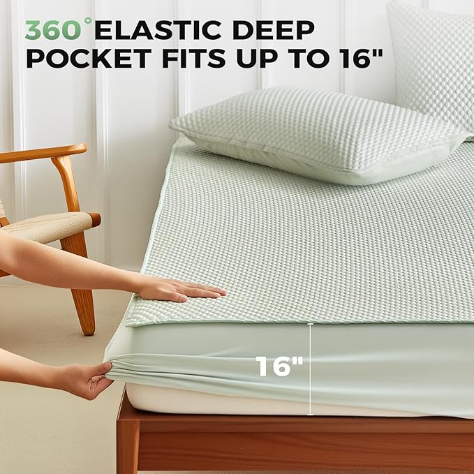 Tokokimo Premium Cooling 100% Waterproof Mattress Protector with Pillow Cases Full Size, Breathable Washable 3D Air Fabric, Soft Noiseless Deep Pocket 8''-16'', Ideal for Hot Sleepers