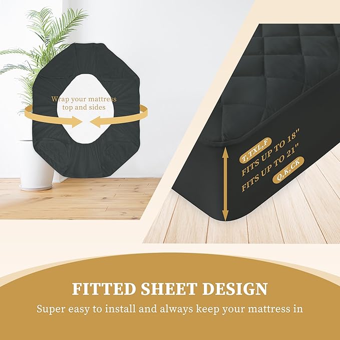 Quilted Fitted Cal King Mattress Pad Cover, Waterproof Mattress Protector, Deep Pocket Elastic Fits Up to 21'', Breathable Soft Alternative Filling Mattress Pad