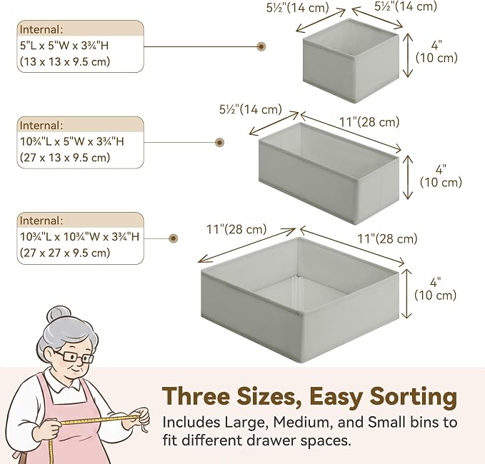 GRANNY SAYS Drawer Organizer Clothes, 12 Pack Dresser Organizer Bins for Nursery, Closet Organization and Storage Dividers for Clothing, Baby Clothes, Underwears, Gray - Image 2