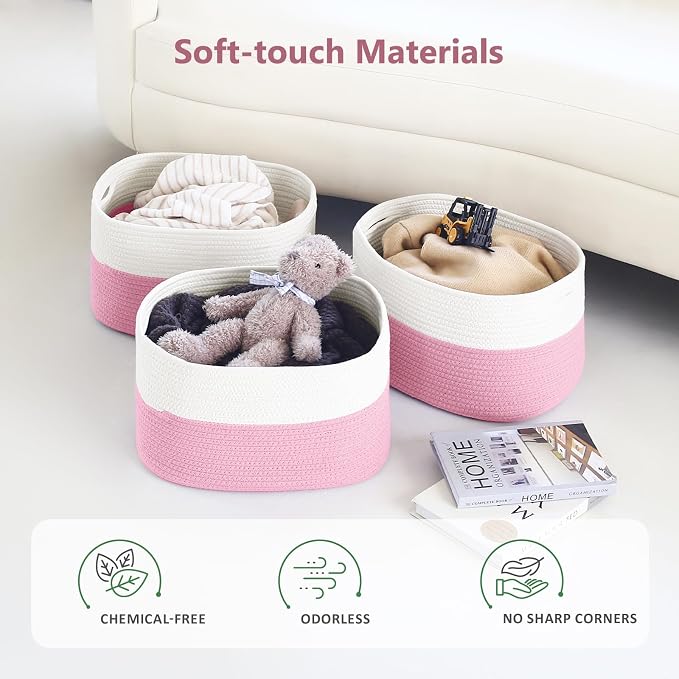 ECDYQXVU Cotton Rope Shelf Storage Basket, 15x10x9 in, Shelf Storage Baskets for Clothes, Towels, Books, Laundry (White/ Pink, 1 Pack) - Image 7
