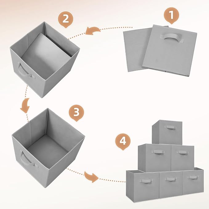 STORAGE MANIAC Storage Cubes, 11 Inch Collapsible Storage Bins with Handles, 4 Pack Fabric Foldable Bins for Organization, Durable Storage Bins for Closet, Shelves, Offices, Toys, 4-Pack Grey - Image 6
