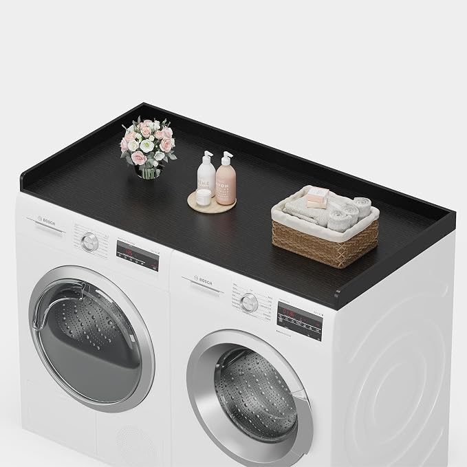 efluky Washer Dryer Countertop, Wood Countertop with Edge Rails for Laundry Room Organization and Storage, Washer Dryer Topper for Laundry Room, 27.5" x 54" Black by efluky