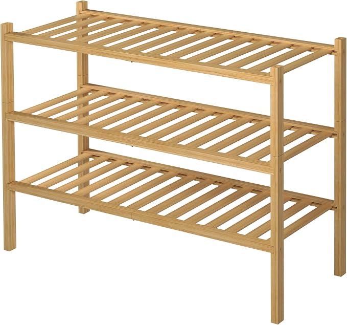 ROMGUAR CRAFT 3 Tier Bamboo Shoe Rack for Closet Free Standing Wood Shoe Shelf Storage Organizer for Entryway Small Space Stackable 27"x11"x20" (Natural) - Image 8
