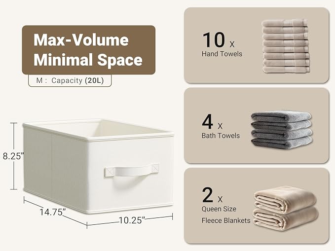 LayerSpace Fabric Storage Bins | Closet Bin Shelf Organizer Shelf Basket | Collapsible Linen Closet Organizer Storage Cube | 14¾"L x 10¼"W x 8¼"H | Storage for Clothes | White & Ivory 3 Pack - Image 3