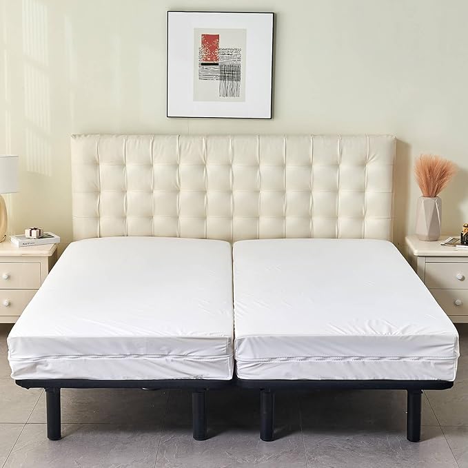 Zippered Split California King Mattress Protector for Adjustable Beds Waterproof 6-Sided Cal King Mattress Encasement Complete Cover