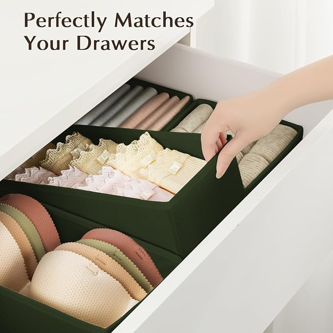 DIMJ Drawer Organizers Clothes, Set of 8 Dresser Organizer Bins, Fabric Closet Organizers and Storage, Shallow Drawer Dividers for Nursery, Clothing, Baby Clothes, Socks, Underwears, Tie (Green) - Image 3