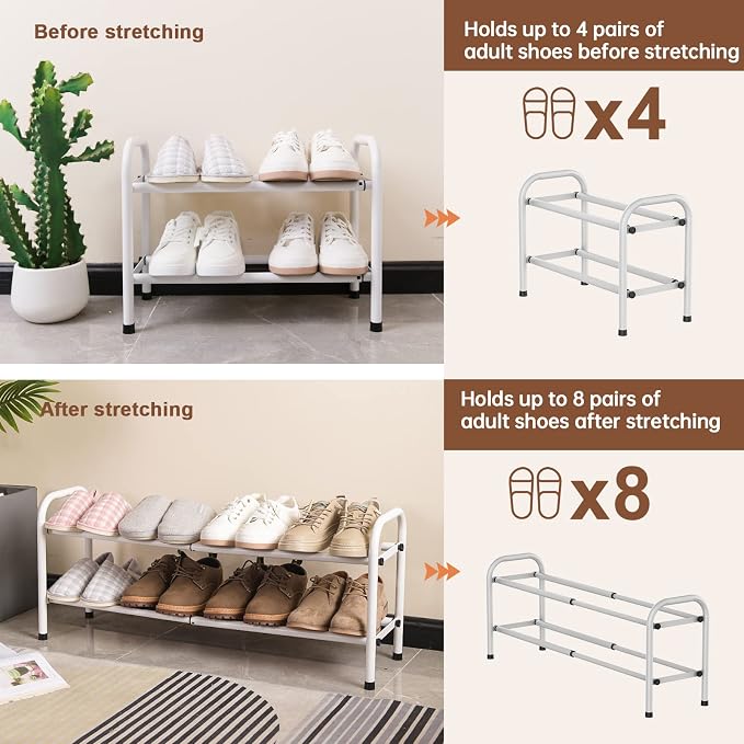 Gonfoam 2-Tier Expandable Shoe Rack,Adjustable Shoe Shelf Storage Organizer Heavy Duty Metal Free Standing Shoe Rack for Entryway Closet Doorway (White) - Image 6