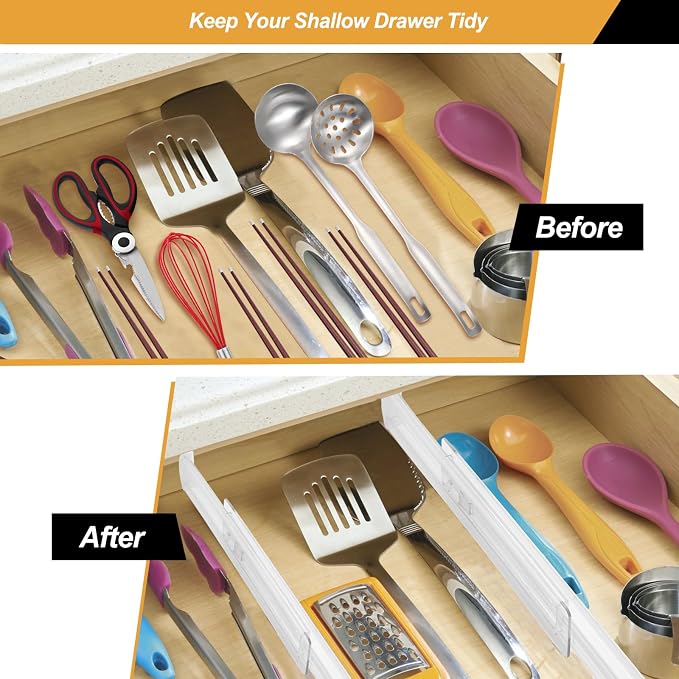 8 Pack Drawer Dividers for Clothes, 2.3" High 13"-21" Adjustable Drawer Dividers Expandable Dresser Drawer Organizer, Clear Drawer Separators for Clothes, Underwear, Cosmetic, Kitchen Utensils Storage - Image 2