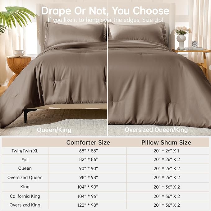 MUXHOMO King Size Comforter Set, All Season Ultra Soft Down Alternative Bedding - 3 Piece Lightweight Bed Set Includes 1 Comforter (104"x90") and 2 Pillow Shams (20"x36"), Brown