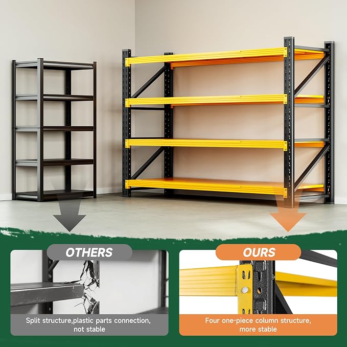 Letaya 4000LBS Heavy Duty Storage Shelves,70" H Metal Garage Shelving Units,4 Tier Large Tall Industrial Shelving,Adjustable Utility Rack Shelf for Warehouse,Basement (Yellow, 60" W x 24" D x 70" H) - Image 8