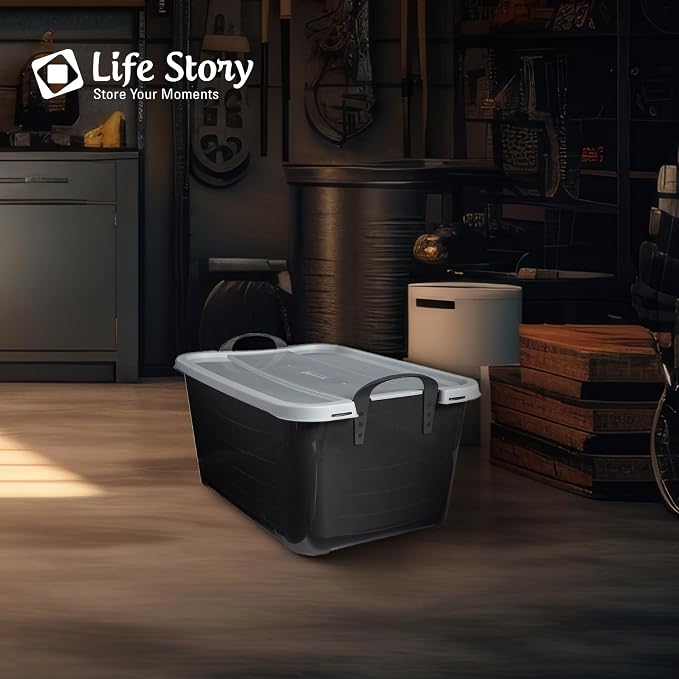 Life Story 18 Pack Heavy Duty Stackable Storage Bin, 55 Quart Home Organizer, Versatile Lightweight Locking Bins with Carrying Handles, Black/Gray - Image 4