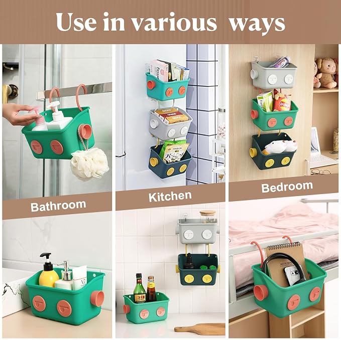 Bath Toy Storage Organizer Basket, 3 Pack Cute Robot Bathtub Shower Toy Organizer, Wall Mounted Hanging Bath Toy Holder with Hooks, for Tub Laundry - Image 4