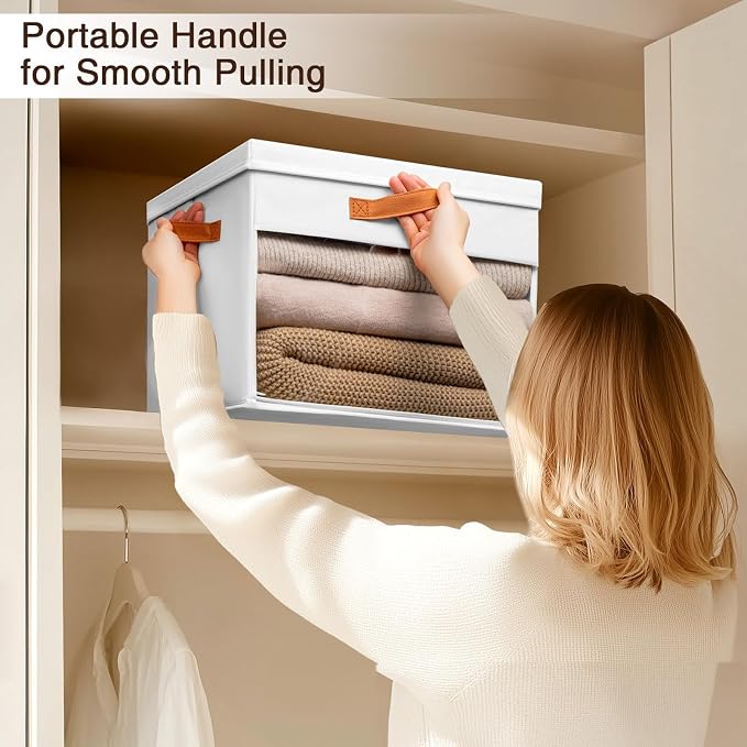 Homsorout Large Storage Bins with Lids - 4 Pack Foldable Decorative Organizers with Clear Windows & Handles, Cube Storage Organizers for Clothes, Blankets, Sweaters, Sheets, White - Image 4