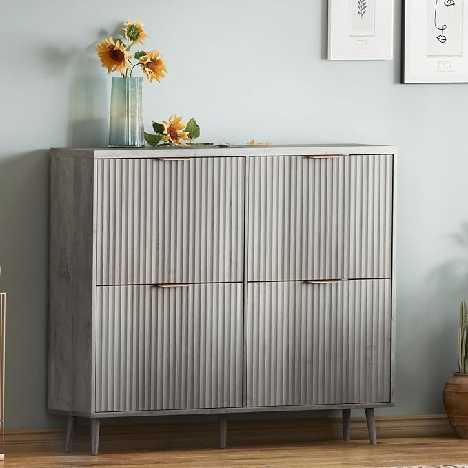 Shoe Cabinet Storage,Modern Freestanding Organizer with 4 Flip Drawers,Narrow Shoe Rack Cabinet for Entryway,Grey - Image 7