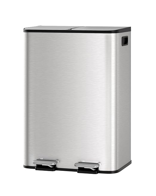 Garvee 2-in-1 Kitchen Trash and Recycle Combo, 30L (2 x 8 Gal) Stainless Steel Step Trash Can with Soft-Close Lid, Dual Compartment Garbage Bin for Kitchen by Garvee