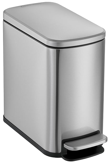 SIMPLI-Magic 6L/1.6G Stainless Steel Bathroom Trash Can with Hands-Free Foot Pedal, Quiet Soft-Close Lid, Compact Space-Saving Size by Simpli-Magic