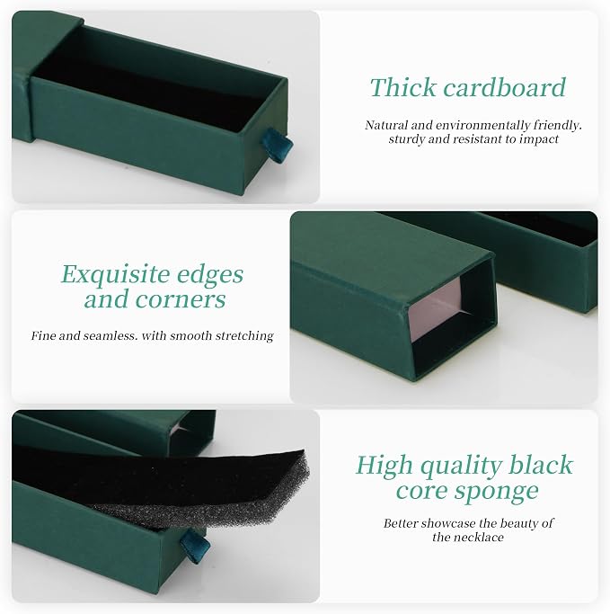 12-Pack Drawer Style Jewelry Gift Boxes with Sponge Insert, 8.7"x1.8"x1.2" Necklace & Bracelet Display Box for Presentation, Cardboard Storage Organizer for Pendant, Ring, Earring - Green - Image 3