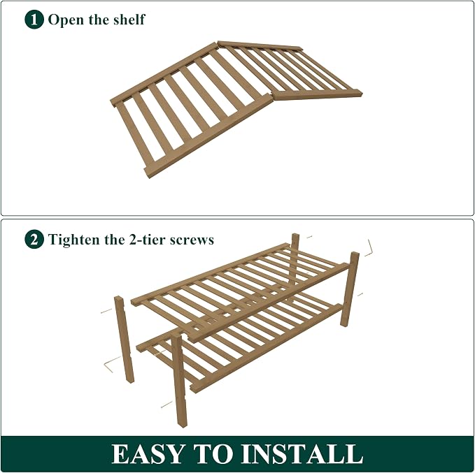 Smiry Bamboo Shoe Rack for Closet, 2 Tier Wooden Stackable Shoe Organizer, Free Standing Shoes Storage Shelf for Entryway, Front Door Entrance, Walnut - Image 6