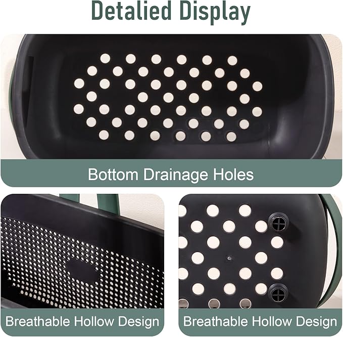 JiatuA Plastic Storage Basket with Handle Portable Shower Caddy Tote Organizer Basket Bin for Bathroom Kitchen Dorm Room Bedroom, Black Green - Image 3