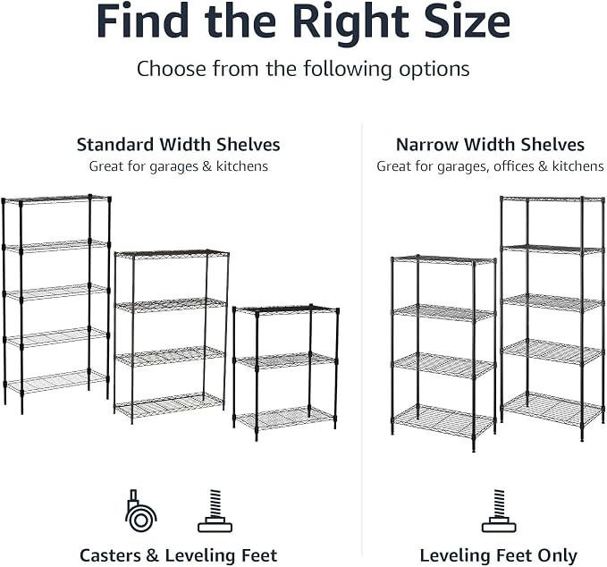 Amazon Basics 5-Shelf Adjustable Heavy Duty Steel Wire Storage Shelves for Garage, Kitchen, Easy Assembly, 36" x 14" x 72", Black | Heavy Duty, Adjustable, for Kitchen, Garage, Shelving Organizer - Image 6