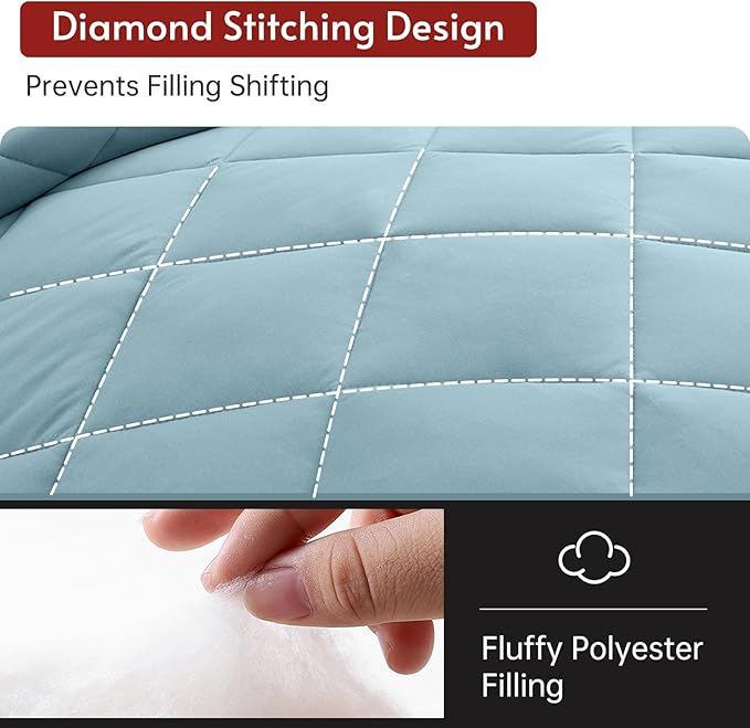 MUXHOMO 7 Pieces Full Comforter Set, Reversible Bed in a Bag Full Size, All Season Bedding Set with Comforter, Flat Sheet, Fitted Sheet, Pillowcases & Shams, Greyish Blue & Light Grey