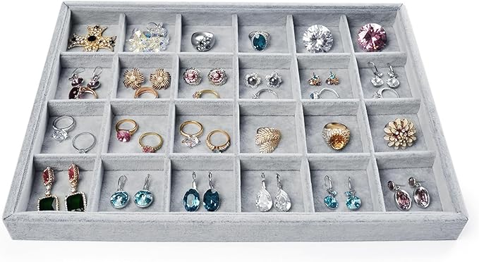 Oirlv 24 Grid Ice Velvet Jewelry Drawer Organizer Tray Stackable Jewelry Trays Removable Dividers for Rings Earring Storage Display - Image 6