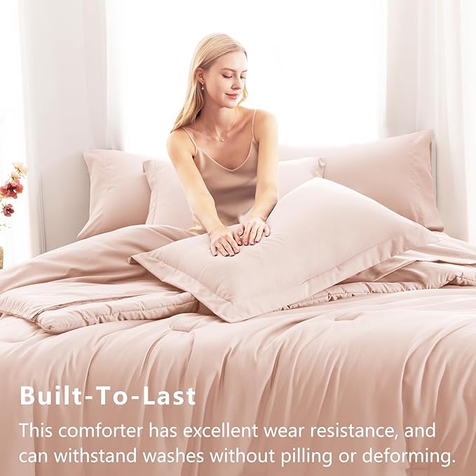 CozyLux Full Size Comforter Sets Blush Pink, 7 Pieces Bed in a Bag Full Comforter Set with Sheets, Luxury Bedding Set with Down Alternative Comforter, Fitted Sheet, Flat Sheet, Pillowcases & Shams