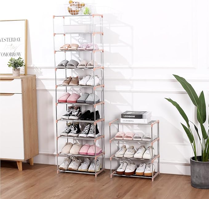 Jucaifu Stackable Small Shoe Rack, Entryway, Hallway and Closet Space Saving Storage and Organization (3-Tier, Pink) - Image 2