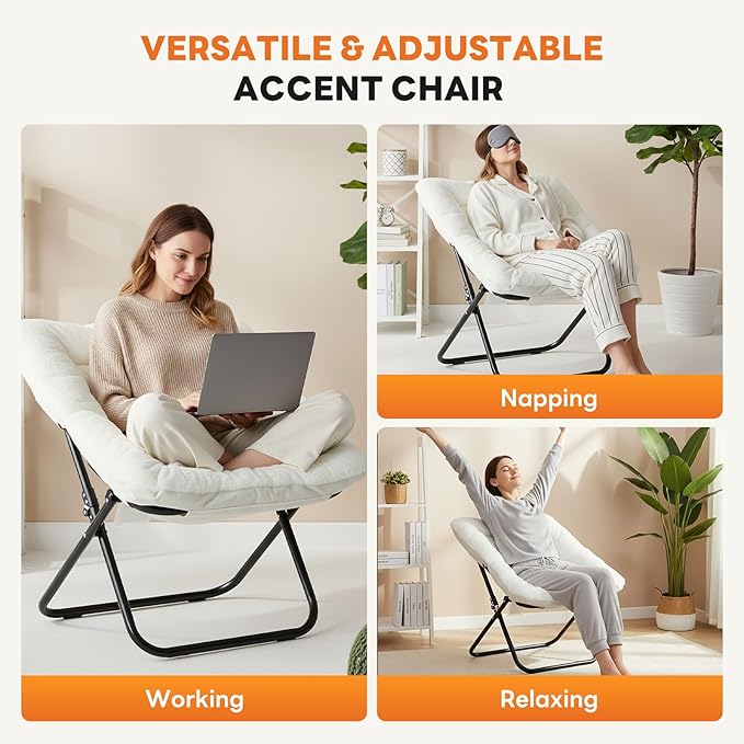 Sweetcrispy Comfy Chair for Adults, Foldable Living Room Chair, Soft Faux Fur Lounge for Bedroom Dorm Rooms, Comfortable Reading Chair for Teens, X-Large