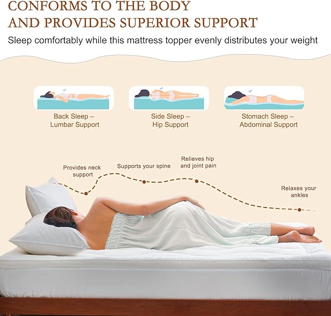 YOUR MOON 100% Organic Wool Mattress Topper King Size, Thick Pillow Top Mattress Pad, 800GSM Natural Wool Filling, Back Pain Relief Bed Topper with Cotton Cover-16'' Depth, 78"x80" (Striped White)