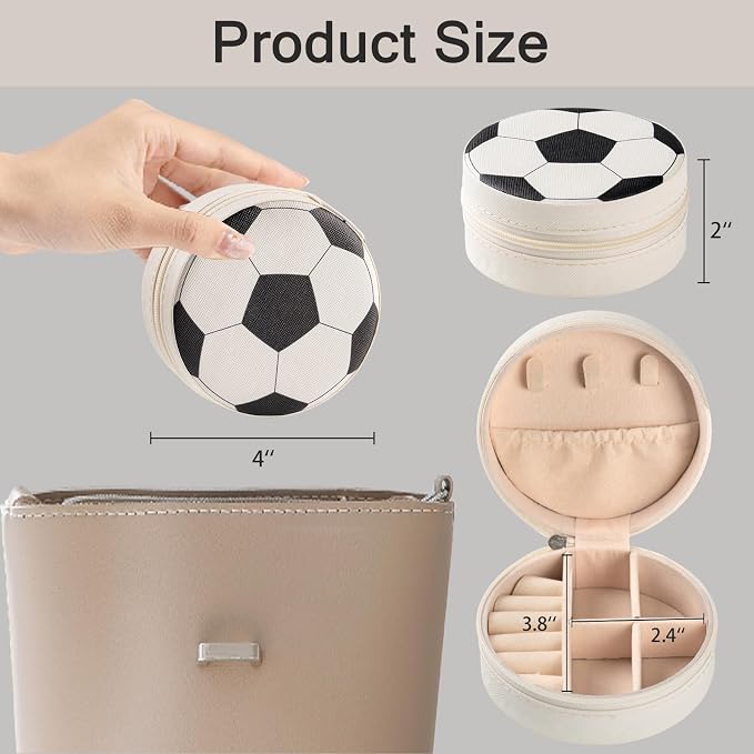 6 Pack Soccer Travel Jewelry Case Round Black and White Soccer Stuff Portable Jewelry Organizer Storage Case for Christmas Graduation Sports Team Club - Image 3