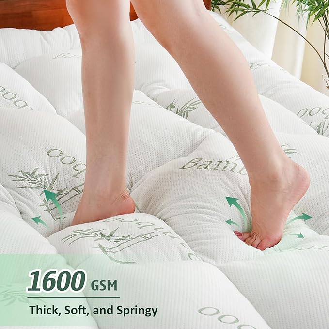 DOWNCOOL 3 Inch King Mattress Topper – Cooling Memory Foam Mattress Topper for Back Pain Relief, Breathable Bamboo Viscose Air Layer, 1600 GSM Fill, Deep Pocket Fits 8–21 Inch