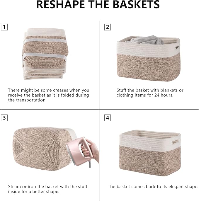 4 Pack Storage Baskets for Organizing, Woven Baskets for Shelves - Perfect for Toys, Books, Towels, and Clothes, Durable Gift Basket Bins Toy Storage, 12.7''Lx9''Wx7.8''H, Brown & White - Image 6