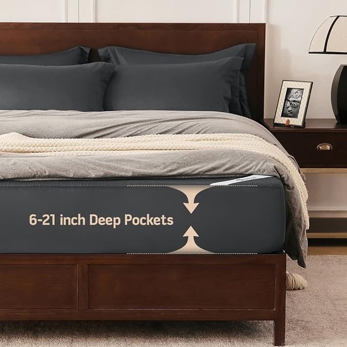 Black Premium Jacquard 100% Waterproof Twin XL Mattress Protector, Noiseless, Anti - Slip, Breathable Bed Cover, Rayon from Bambo, Quilted, Mattress Pad Sheet, Deep Pocket 8"-21"
