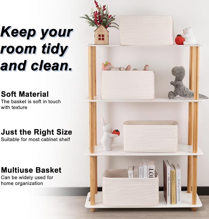 4 Pack Storage Baskets for Organizing, Woven Baskets for Shelves - Perfect for Toys, Books, Towels, and Clothes, Durable Gift Basket Bins Toy Storage, 15.7''Lx11.8''Wx7.8''H, White - Image 4