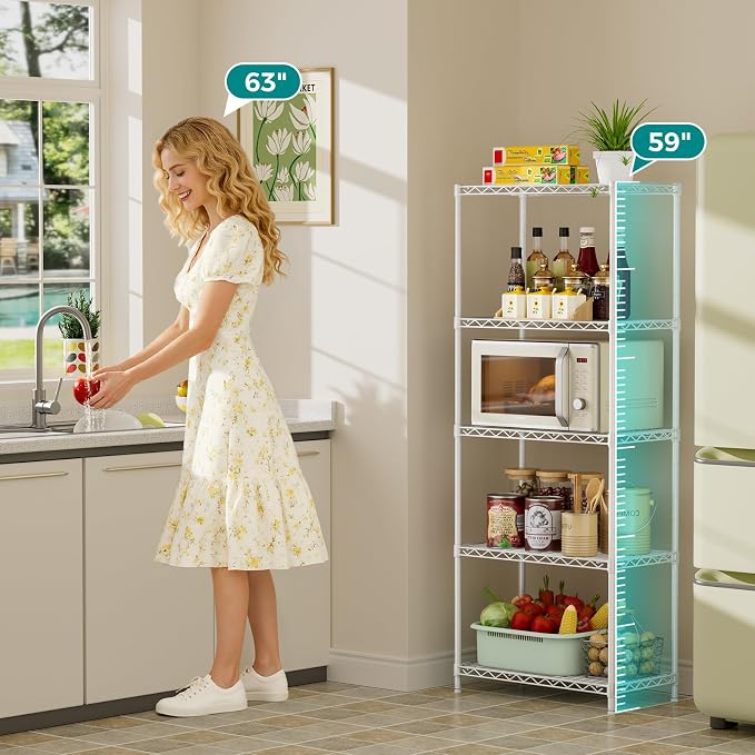 SINGAYE Shelf Wire Shelving Adjustable Storage Shelves Rack Standing Units for Kitchen Closet Laundry Bathroom Organizers Metal Pantry Narrow Mesh Gaps 12" D x 22" W x 59" H White - Image 6