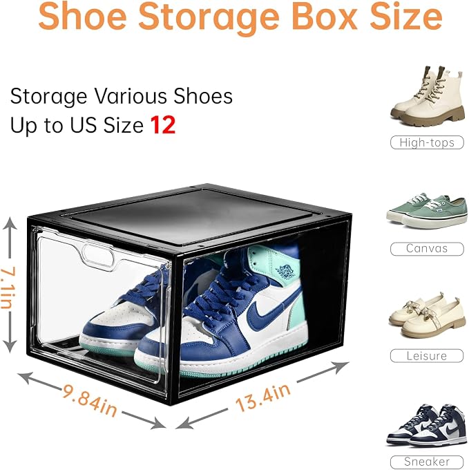 INSTY 12 Pack Large Shoe Storage Box, Clear Shoe Storage Organizer with Magnetic Door, Stackable,Shoe Containers For Display Sneakers, Easy Assembly, Fit up to US Size 12, Transparent - Image 2