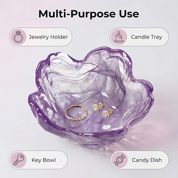 Flower Jewelry Dish Ring Holder Jewelry Tray Cute Vanity Organizer Room Decor Aesthetic Nightstand Bathroom Bedroom Decor Trinket Dish Small Valentine's Friendship Christmas Birthday Gifts for Women - Image 6