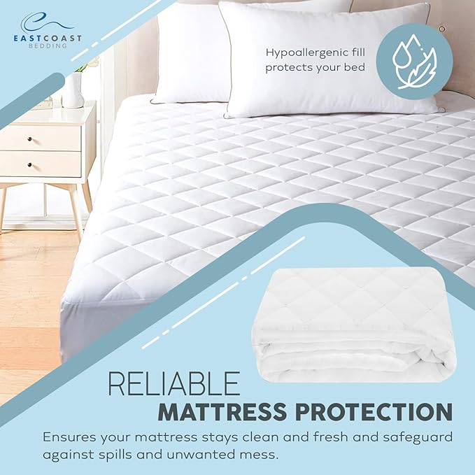 100% Cotton Cover Waterproof Mattress Pad Protector Polyester Filled Quilted Deep Pocket Fits Up to 18 Inches, Queen